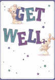Full of cheerful energy, this illustrated get well card brings optimism and light straight from Greenford's close-knit streets. The design features a welcoming teddy bear, perched securely atop the word 'GET,' and a playful puppy with an invitingly soft expression playfully propping up 'WELL.' Indigo and teal in the bold lettering stand out vividly against a gentle cream background, their hues reminiscent of hydrangeas in Greenford's springtime gardens. Tufts of illustrated fur on the bear and puppy create a tactile invitation-one can almost feel the softness of their hugs. Dotted around are twinkling stars in blues and purples, giving the card a sense of hope and whimsical comfort, much like the feeling of receiving a surprise bouquet from Greenford Flowers. This card offers not just a written wish, but an emotional embrace, perfectly suited for sharing warmth and encouragement with someone as they recover, whether at home on Greenford Avenue or beyond.